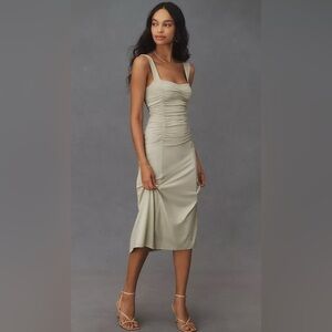 Reformation Suvi Sleeveless Knit Midi‎ Dress Ruched Stretch Party Pale Green XL